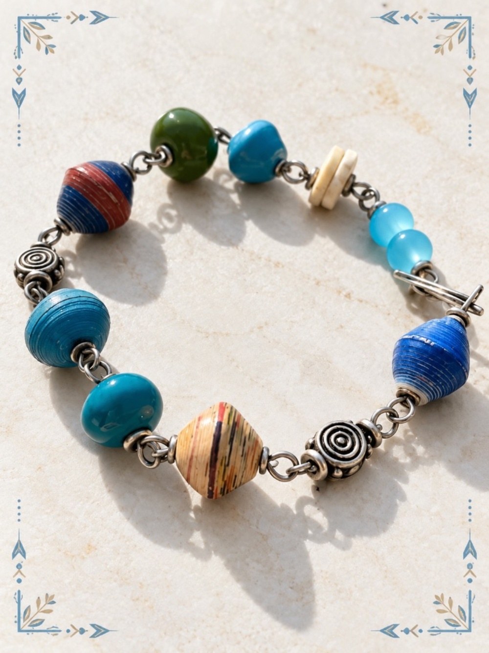 Vintage African paper beads and ceramic beaded & other beads bracelet